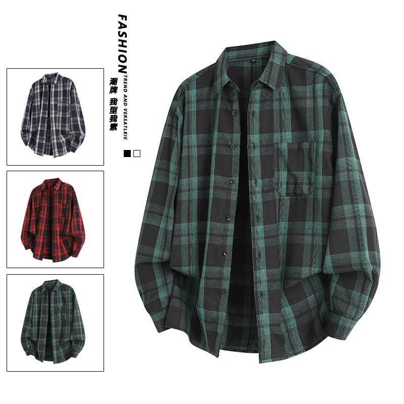 2025 Autumn Fashion Cotton Long SLeeve Mens Shirt New Brushed Red Plaid Business Leisure Fit Flannel No Spring Shirts Men M260305
