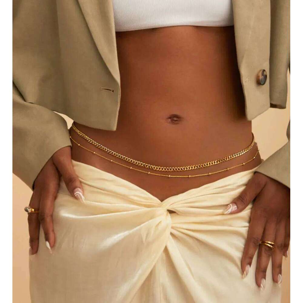 HipHop Double Layers Belly Chains Women Y2K Gold Color Beach Bikini Waist Body Chain Jewelry Elegance Versatile Acessories S260304