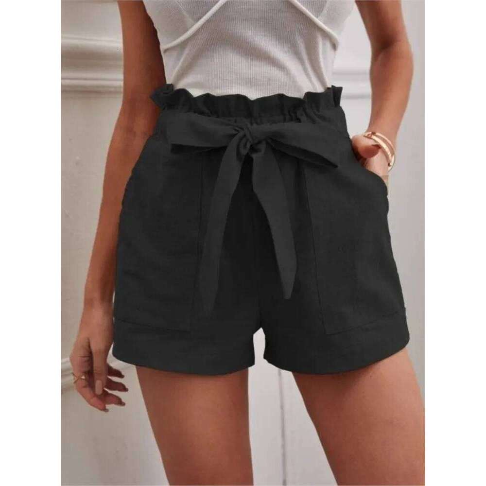 Summer Casual Solid Shorts For Women Fashion High Waist Pockets Lace-Up Pants Female Holiday Beach Sports Womens Clothing New XJ260305
