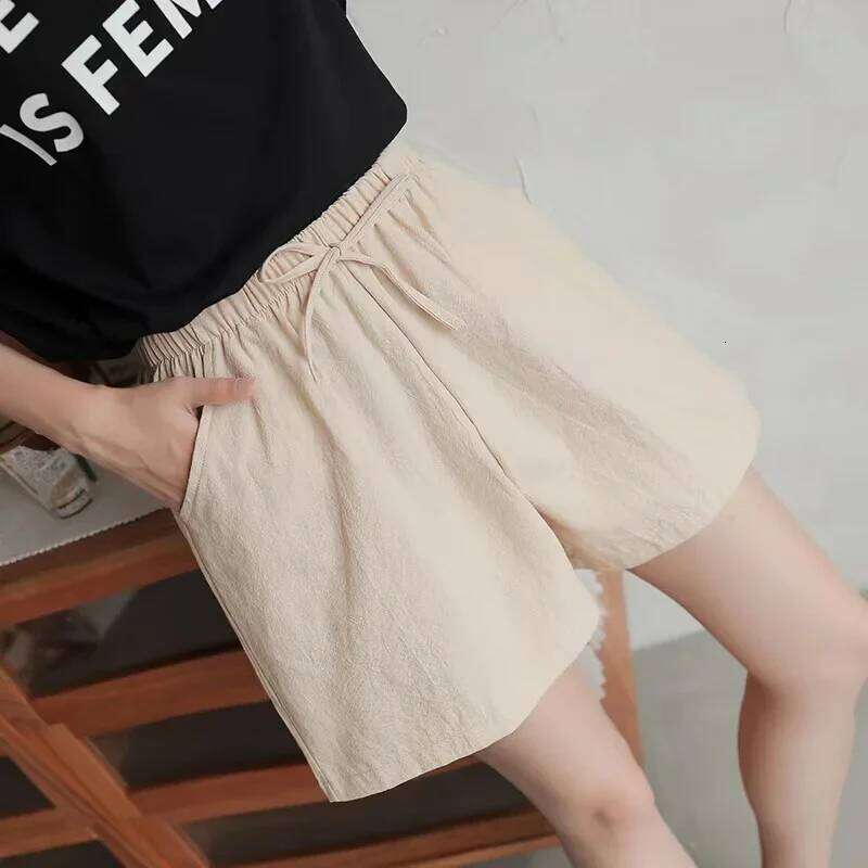 2024 New Summer Cotton Linen Beach Shorts Women Basic Short Pants Mini Wide Leg Trousers Ladies Fashion Casual Home Streetwear XJ260305