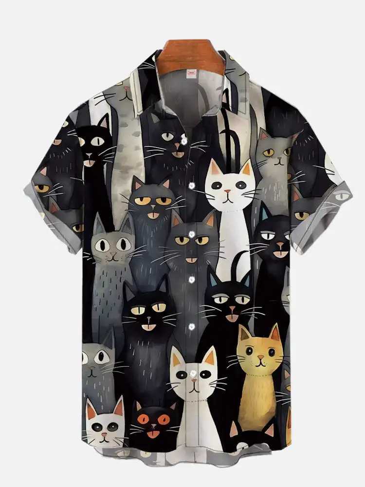 MenS Cute Cat Printed Casual Shirt Daily Wear 3D Classic Short Sleeve Fashion Hawaiian Shirts For women Hrajuku M260305