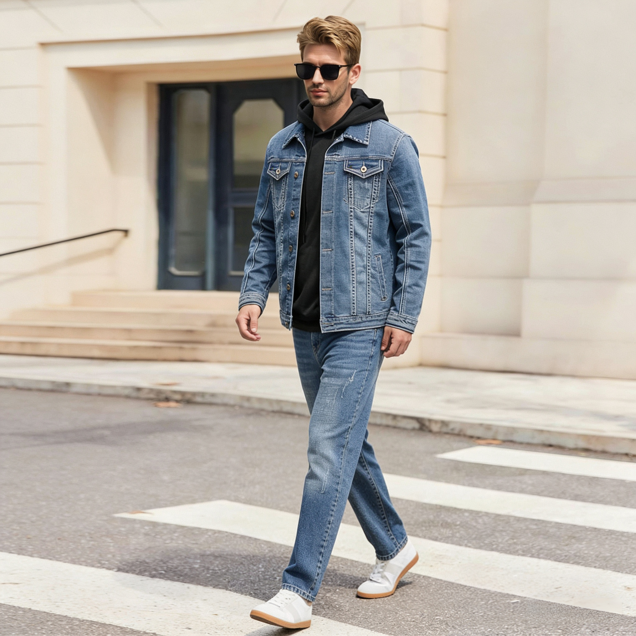 Men's Tracksuits Slim-Fit Denim Business Outfit Two Pieces Of Comfortable Stretch Fabric For Everyday Use Dark Blue Simple Design M-5XL