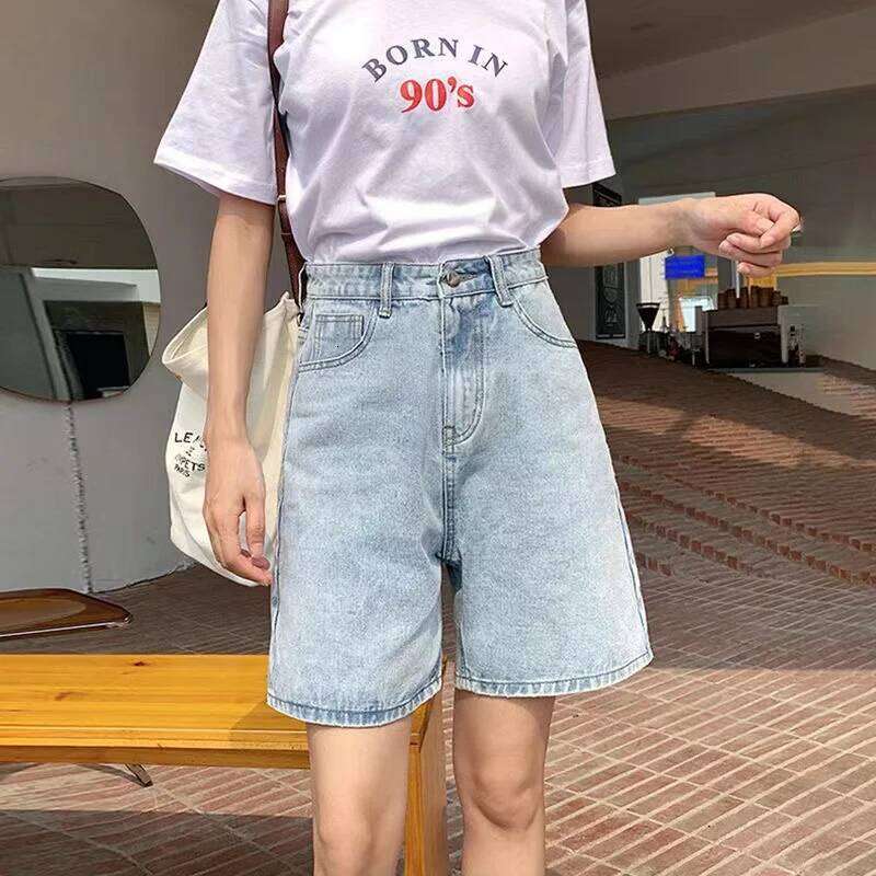 Women Denim High Waist Pants 2025 New Y2K Vintage Loose Knee Length Shorts Ladies Fashion Must Have Wide leg Jeans XJ260305