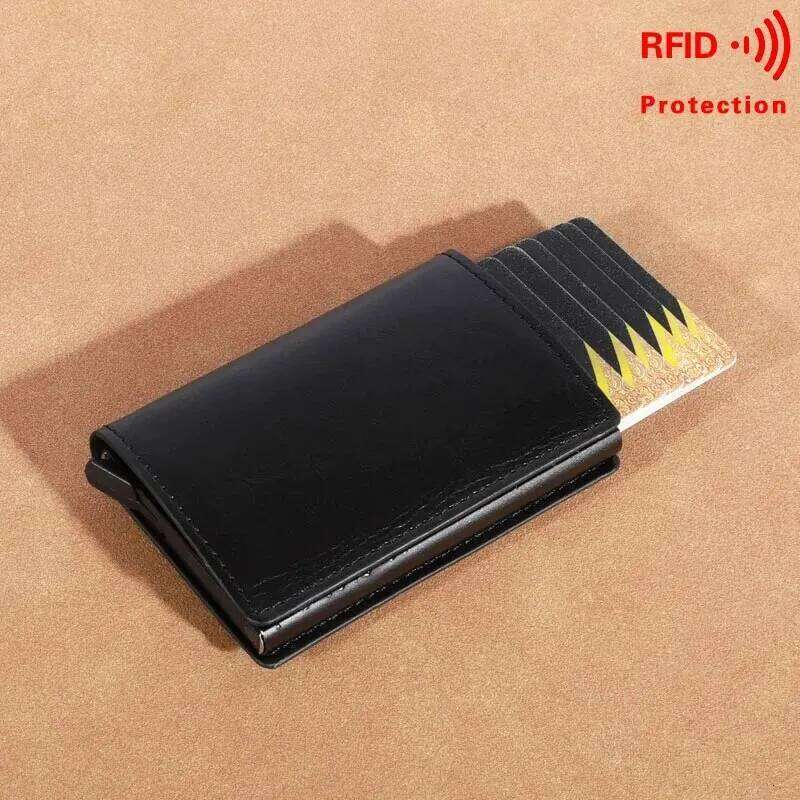 Custom Card Holder Wallets Rfid Black Carbon Fiber Leather Minimalist Wallet GiftsFor Men Personalized Male Purses C260304