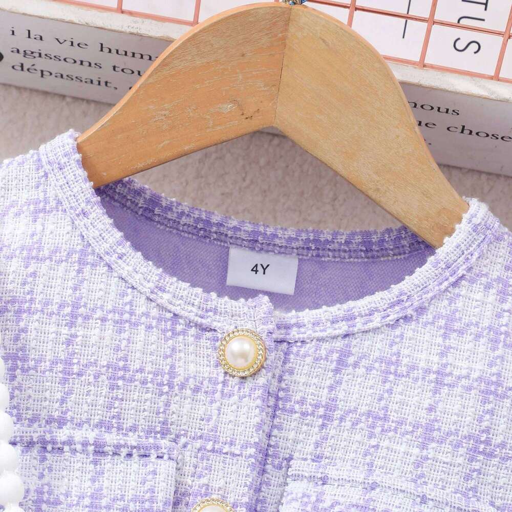 New Autumn Winter Dress for Kids Girl Clothes Children Party Dresses Purple Plaid Long Sleeve Button Outfit 8-12 Years Old Z260304