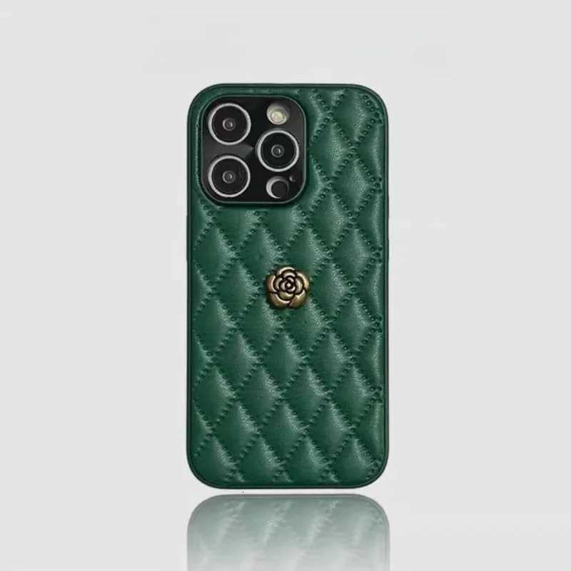 Luxury Quilted Leather Phone Case with 3D Metal Camellia For iPhone 17 16 15 14 13 12 Pro Max 15 16 Plus | Premium Fashion CoverT260305