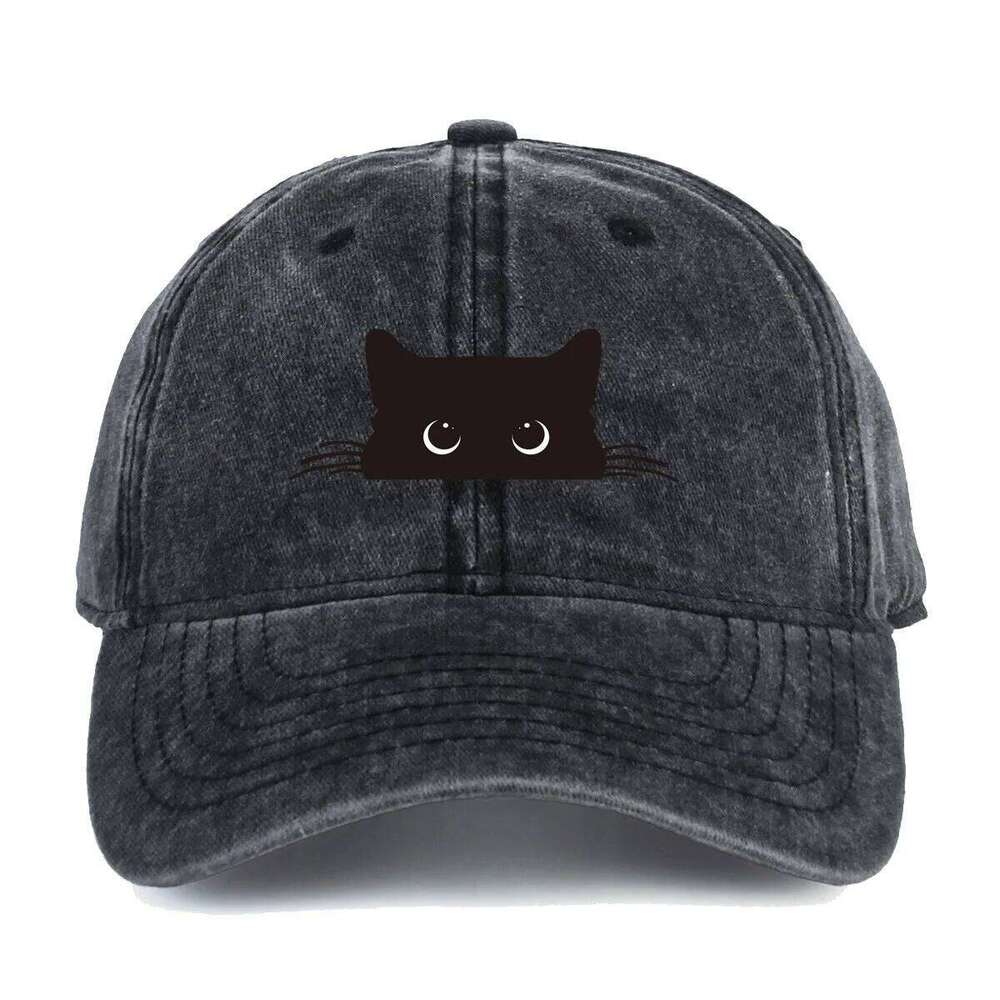 Black cat print vintage baseball cap men women, fashionable casual versatile hat for shopping and dating Y260304