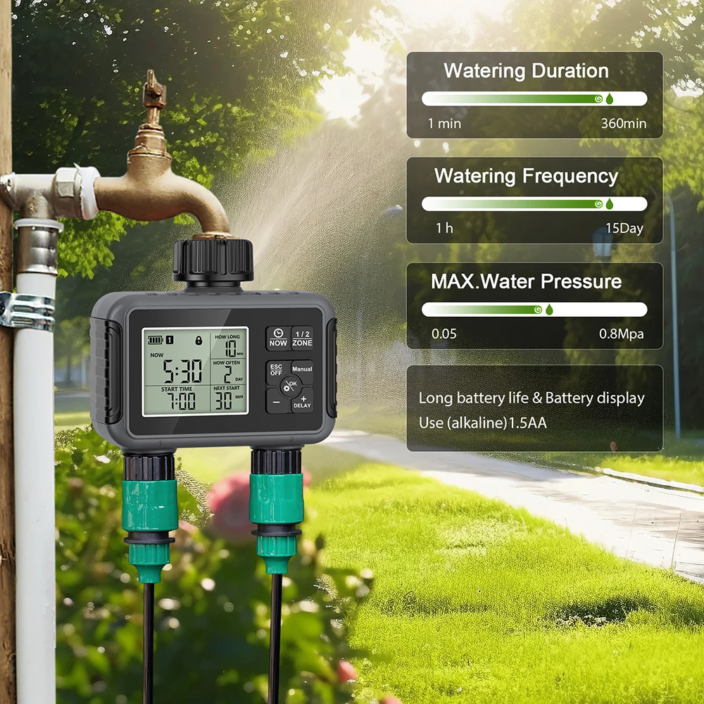 1/2-Outlets Automatic Water Timer Smart Irrigation Watering System Sprinkle Faucet Hose Programmer Timer for Garden Outdoor 260304