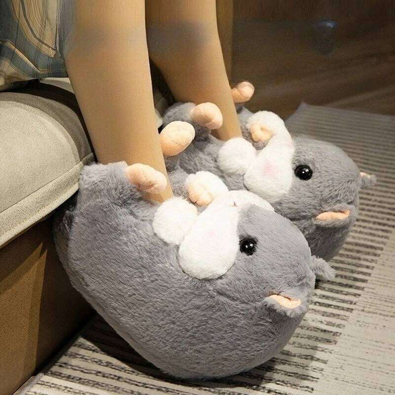 Cute Cartoon Dog Rabbit Indoor Fluffy Slippers For Women Home Floor Warm Soft Faux Fur Female Winter Cotton Shoes
