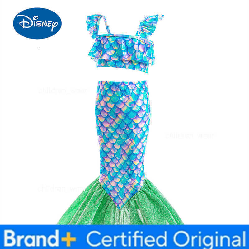 Disney Mermaid Tail Beach Bikini Children Swimming Sets Girls 3Pcs Swimsuit Bathing Suit Kids Cosplay Fancy Swimwear Costume H260305