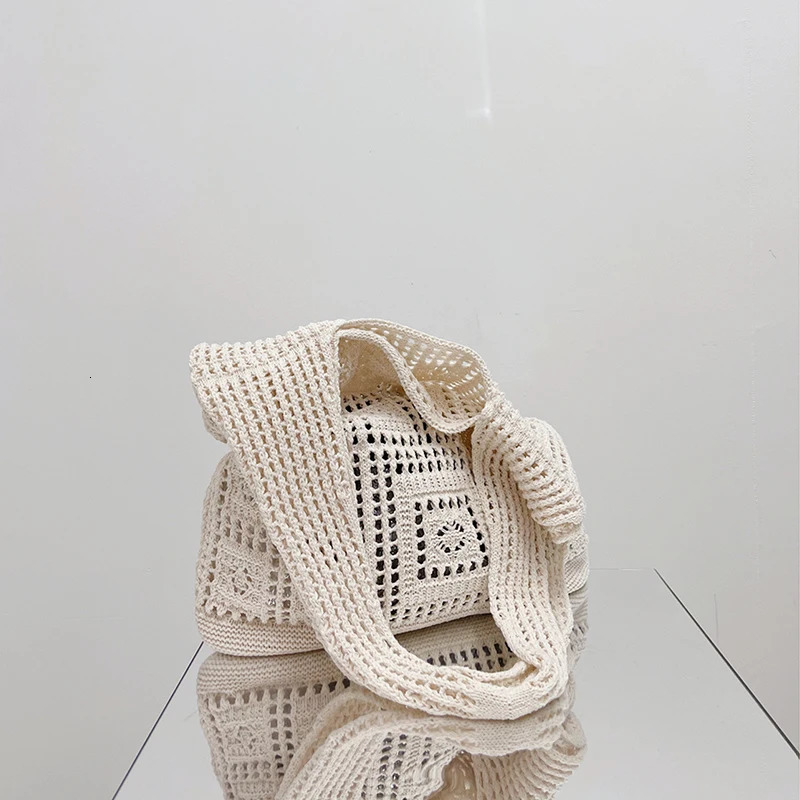 Simple Crochet Tote Bags Fashion Hollow Knitted Womens Bags Casual Female Shoulder Bags Ladies Shopping Top-Handle Bags Handbag 260303