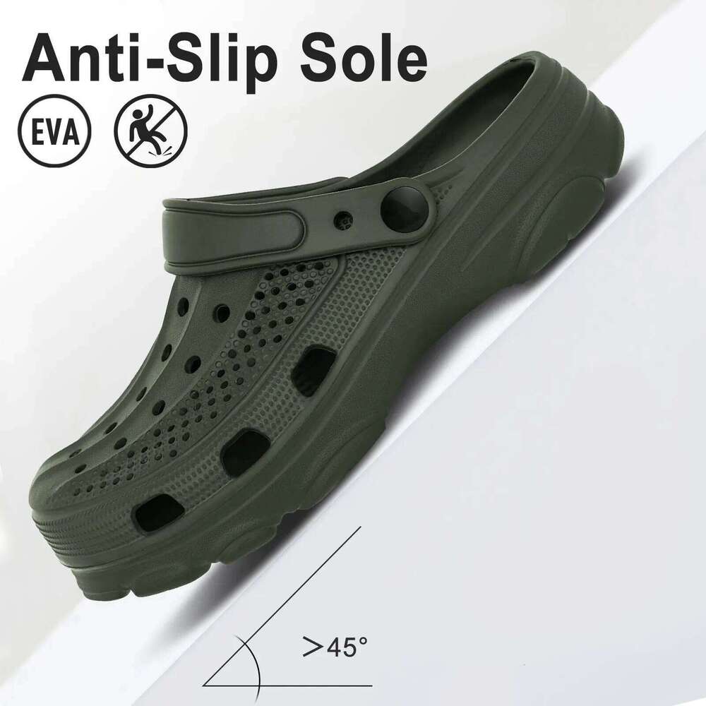 Kidmi New Men's Clogs Deep Heel Men Flat Summer Holes Waterproof Home Sandals Outdoor Antiskid Sole Beach Slides