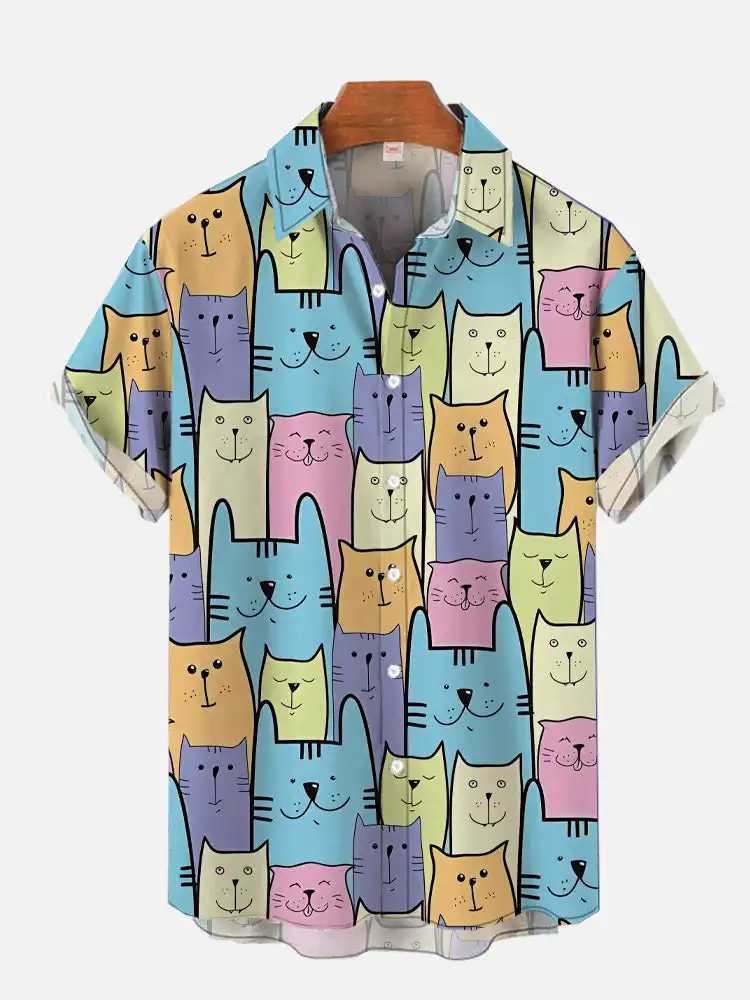 MenS Cute Cat Printed Casual Shirt Daily Wear 3D Classic Short Sleeve Fashion Hawaiian Shirts For women Hrajuku M260305
