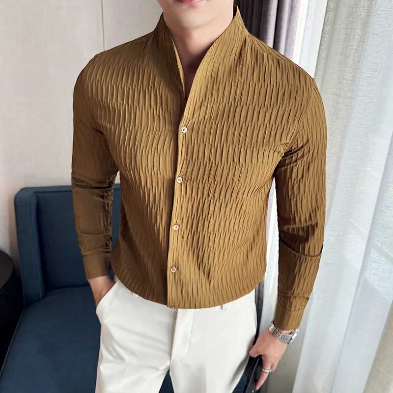 New Mens Social Shirt British Style Casual Business Formal Long Sleeved Shirt Luxurious and Slim Fit Dress Tops Shirt 4XL-M M260305