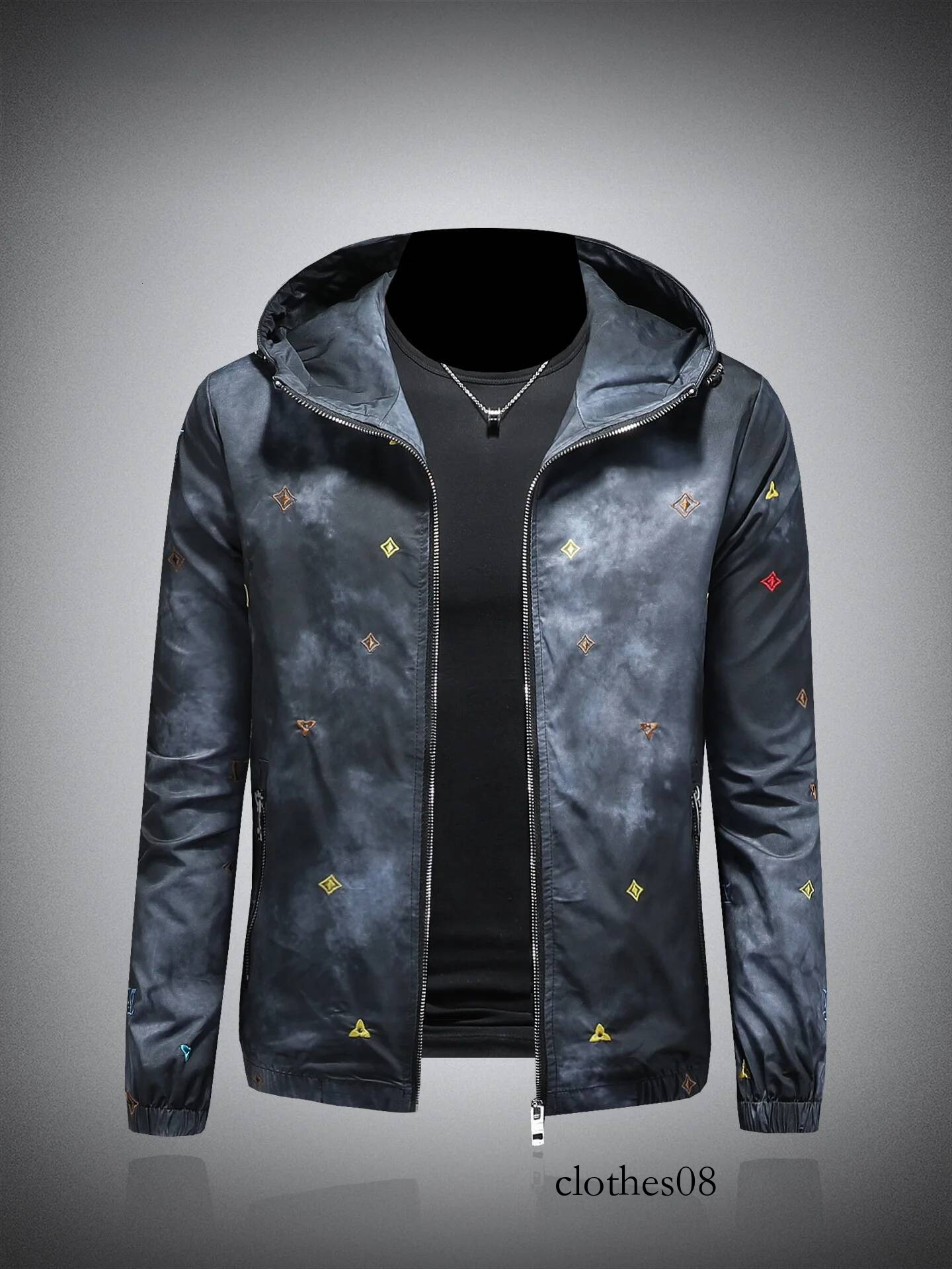 Ele Casual Men's Jaet with Hat Embroidered Faionable All-Match Spring Autumn Polyester Long Sve Zipper Closure