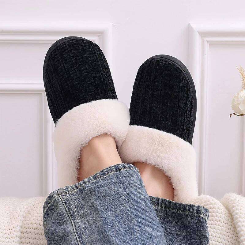Kidmi Women's Comfortable Chenille Textured Woven Side-seam Semi-covered Cotton Washable Women Winter Slippers