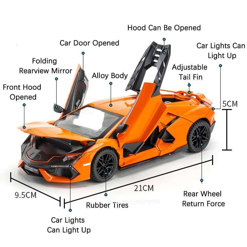 1:24 Countach LPI 800-4 Revuelto Car Alloy Toys Model Diecast Sportscar Doors Opened Pull Back Sound Light Rubber Tires Kid Gift C260305