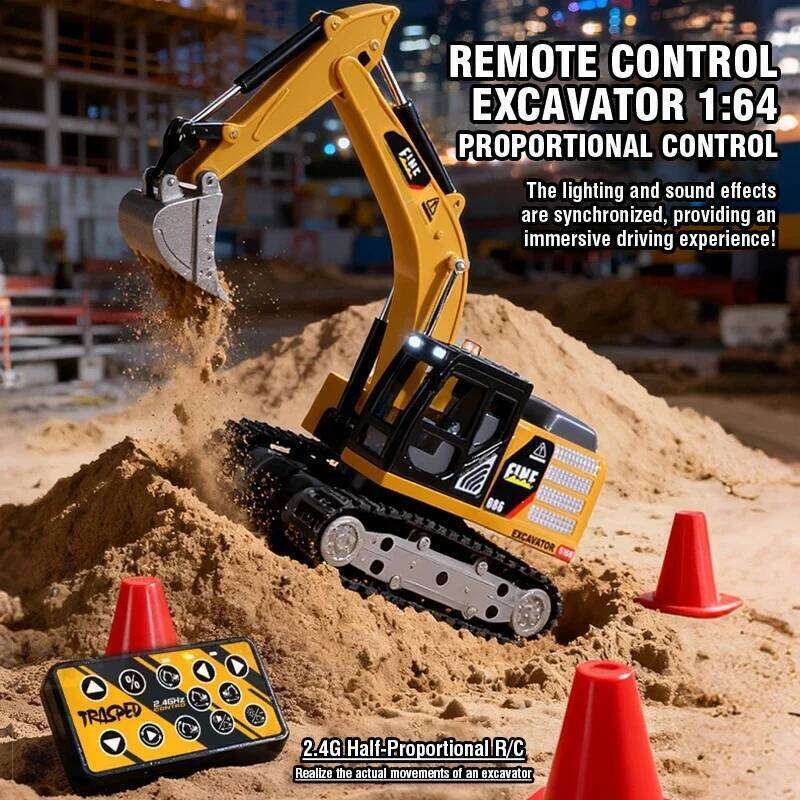 1/64 Excavator Desktop Mini Rc Car Remote Control Truck Engineering Vehicle Toy Trucks Children Toys Boys Kid Christmas Gifts Z260304