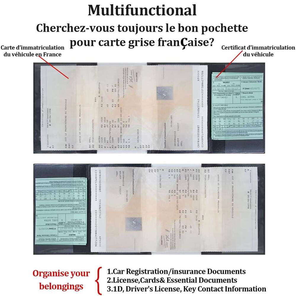 1/2pcs 4-fold grey card in imitation leather Vehicle document, insurance & licence holder Elegant, compact and durable C260304