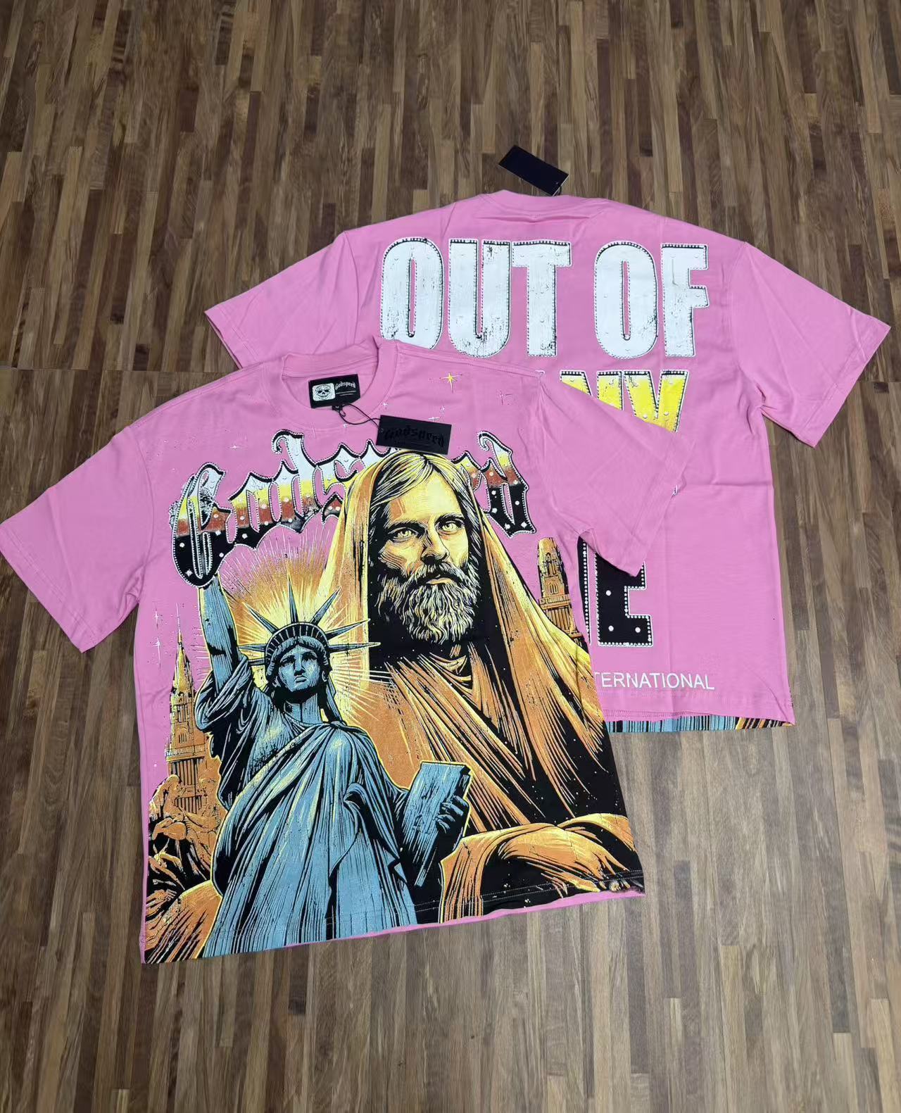 25ss Trendy GOD Skull Print Vintage Summer Loose Casual Short Sleeve Unisex Hip Hop T-Shirtp 250910