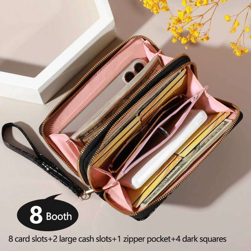 Chic Vintage Double Layer Clutch Wallet Retro Zipper Coin Purse & Wristlet - Fashionable Womens Accessory with Secure Storage C260304