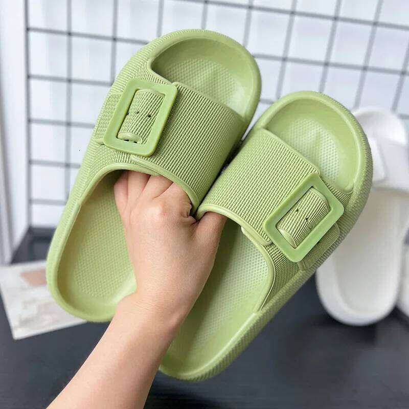 KIDMI Summer New Women Outdoor Soft Nonslip Beach EVA Flat Sandals Pillow Cloud Slippers With Double Buckle