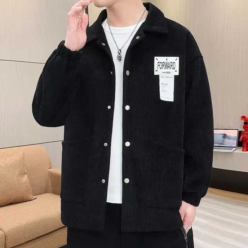 Spring and Autumn Mens 2024 Spliced Turn-down Collar Button Pocket Fashion Solid Loose Versatile Casual Long Sleeve Jackets M260305