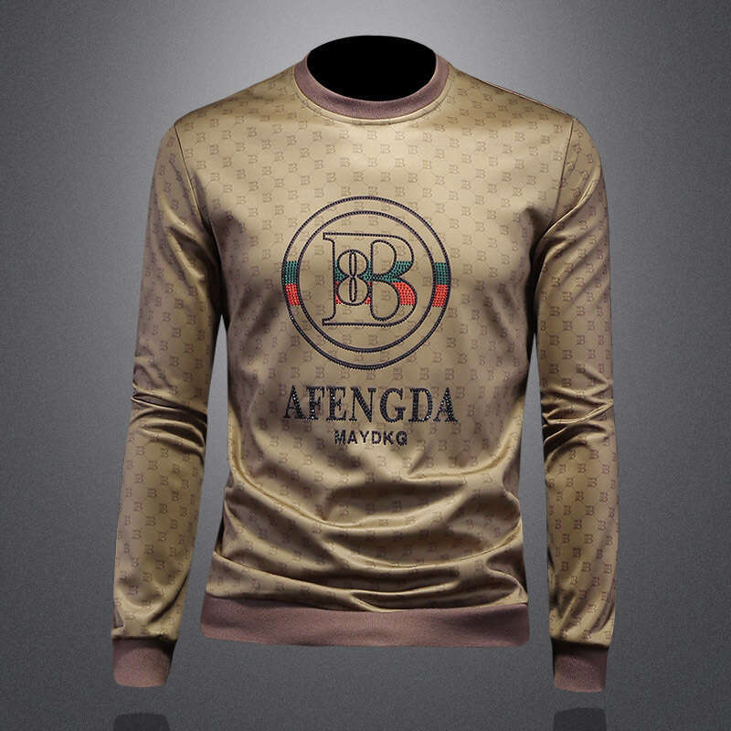Autumn New Men's Round Neck Trendy Long Sleeve Sweatshirt Plus Size Printed Casual Top Base Layer Trend Luanyun
