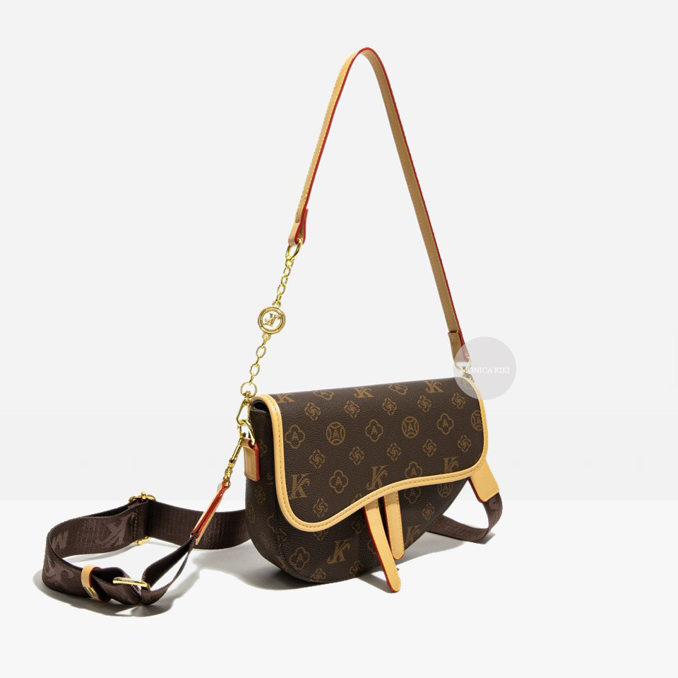 New luxury handbag, fashionable printed square bag, lightweight luxury saddle bag, vintage classic shoulder crossbody bag, high-end tote underarm bag,