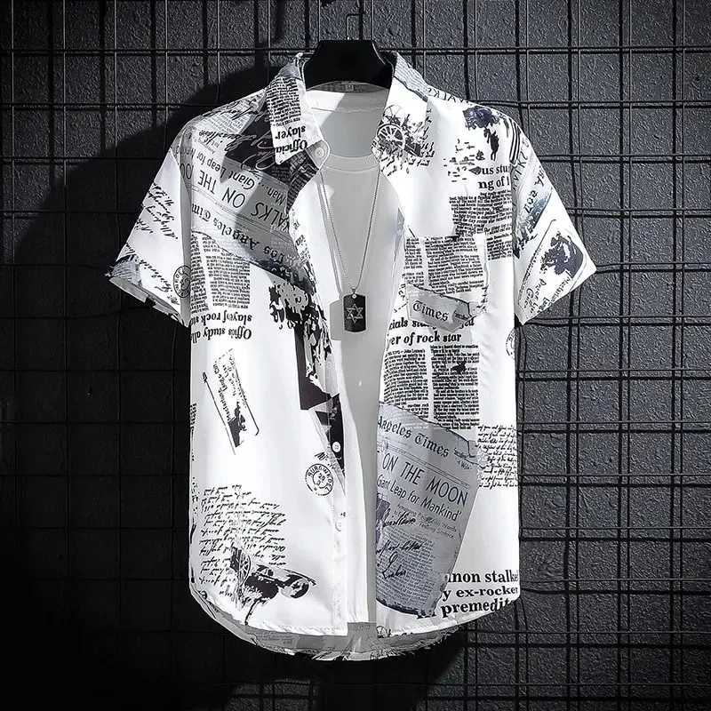 Hawaiian Shirt Man Print Casual Thin Beach Slim Fashion Shirt Black Social Vintage Funny Oversized Clothes a77 M260305