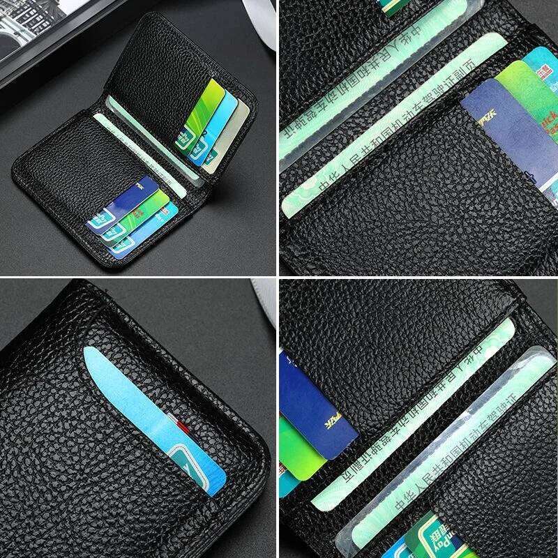 Men's Ultra-Slim Synthetic Leather Card Holder - Multi-Function Mini Short Wallet for License & Cards Large Capacity Yet Compact C260304
