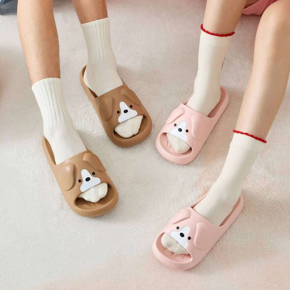 Soft EVA Indoor Bathroom Slippers For Women Men Summer House Shoes Light Weight Cute Cartoon Dog Couples Home Beach Slides