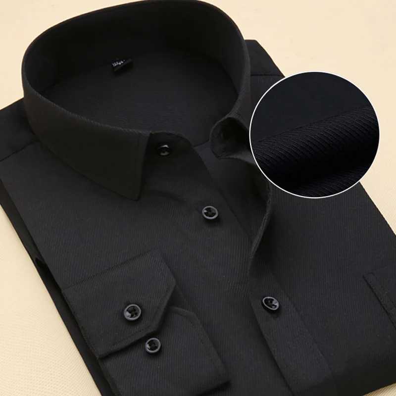 8XL Plus Size Mens Top Quality Dress Shirts Long Sleeve Slim Fit Solid Striped Business Formal White Shirt Male Social Clothing M260305