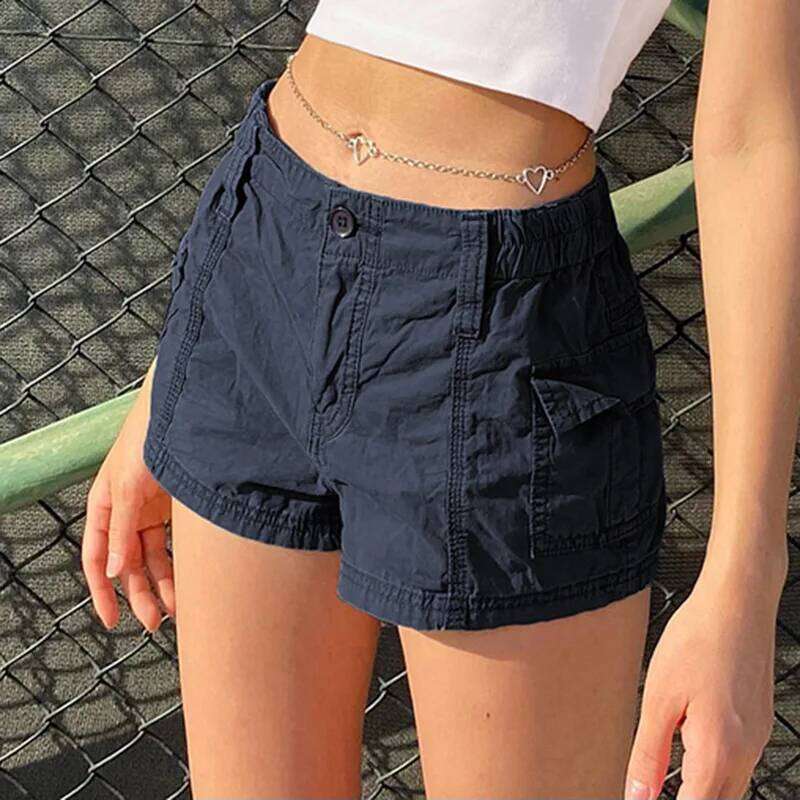 Y2k Cargo Shorts Low Cut Pocket Joggers Denim Short Pants Bottoms Slim Fitted Retro Grunge Girls Streetwear XJ260305