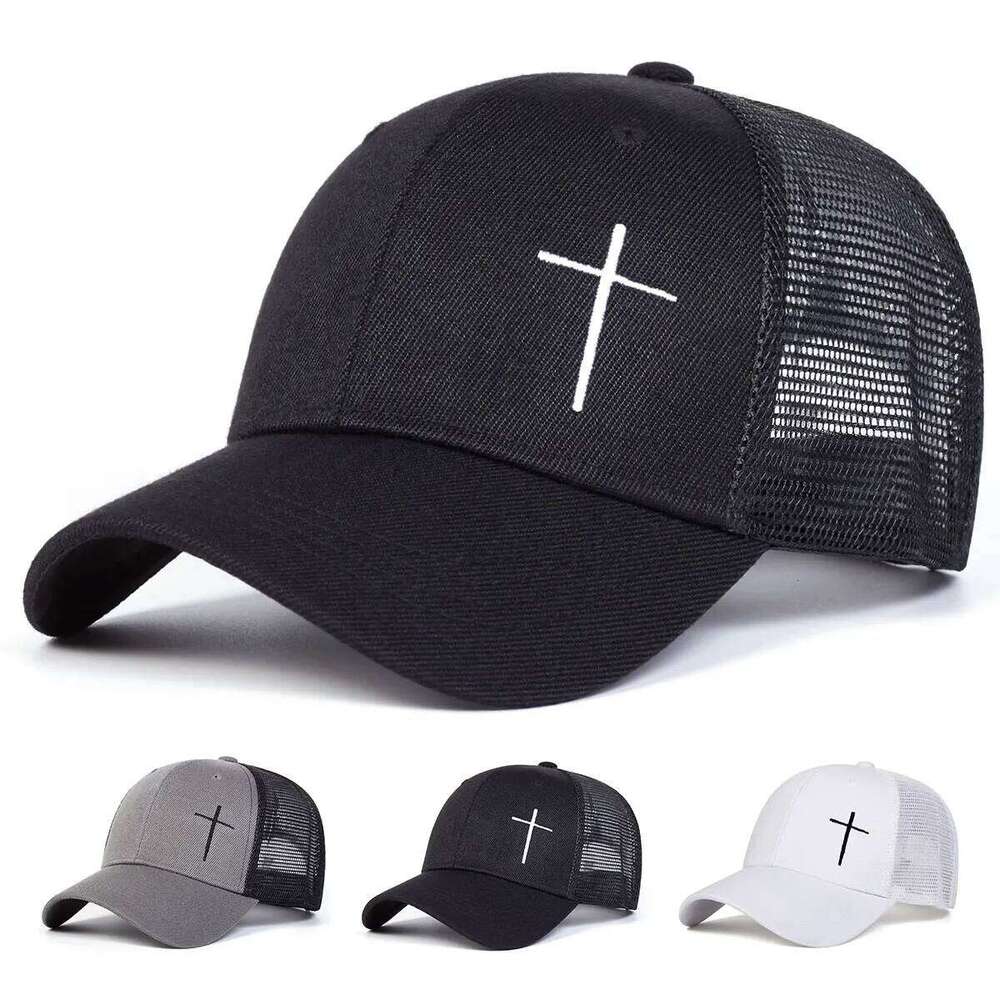 Unisex Cross Embroidery Baseball Net Caps Spring and Summer Outdoor Adjustable Casual Hats Hip Hop Sunscreen Hat Y260304