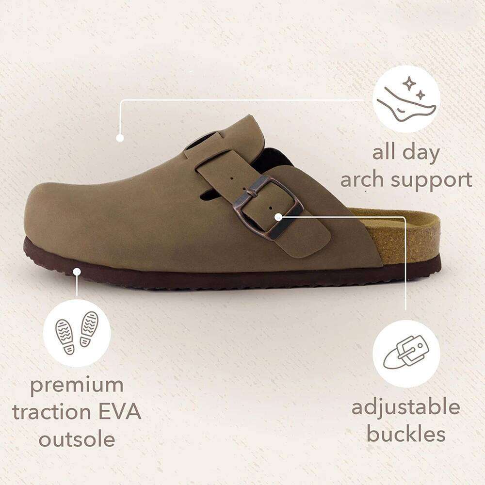 Kidmi Suede for Women Men Clogs Slippers Soft Cork Footbed Leather Mules Comfort Potato with Arch Support Home Shoes