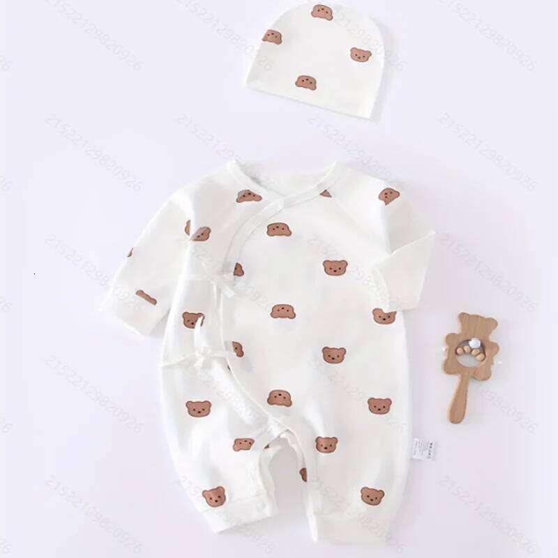 All Seasons Cute Infant Newborn Romper Baby Boy Girl Cartoon Bear Cotton Jumpsuit with Hat Z260304