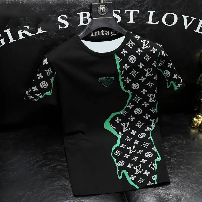 Luxury European Summer New Men's Short-sleeved Fashion Crew Neck T-shirt Top 3D Printing Breathable Comfortable Motorcycle