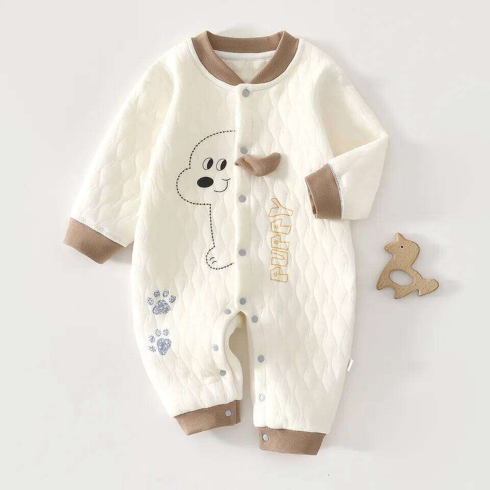 Baby Jumpsuit, Autumn Thick Cotton Jacket, Three-layer Warm Newborns 0-18 Months Crawling Clothes for Young Children Z260304