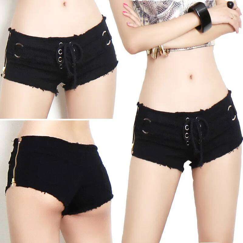 New Cotton Bandage Women's Shorts Ultra-low Waist Slim Sexy Black and White Side Slit Straps Roupas Femininas XJ260305