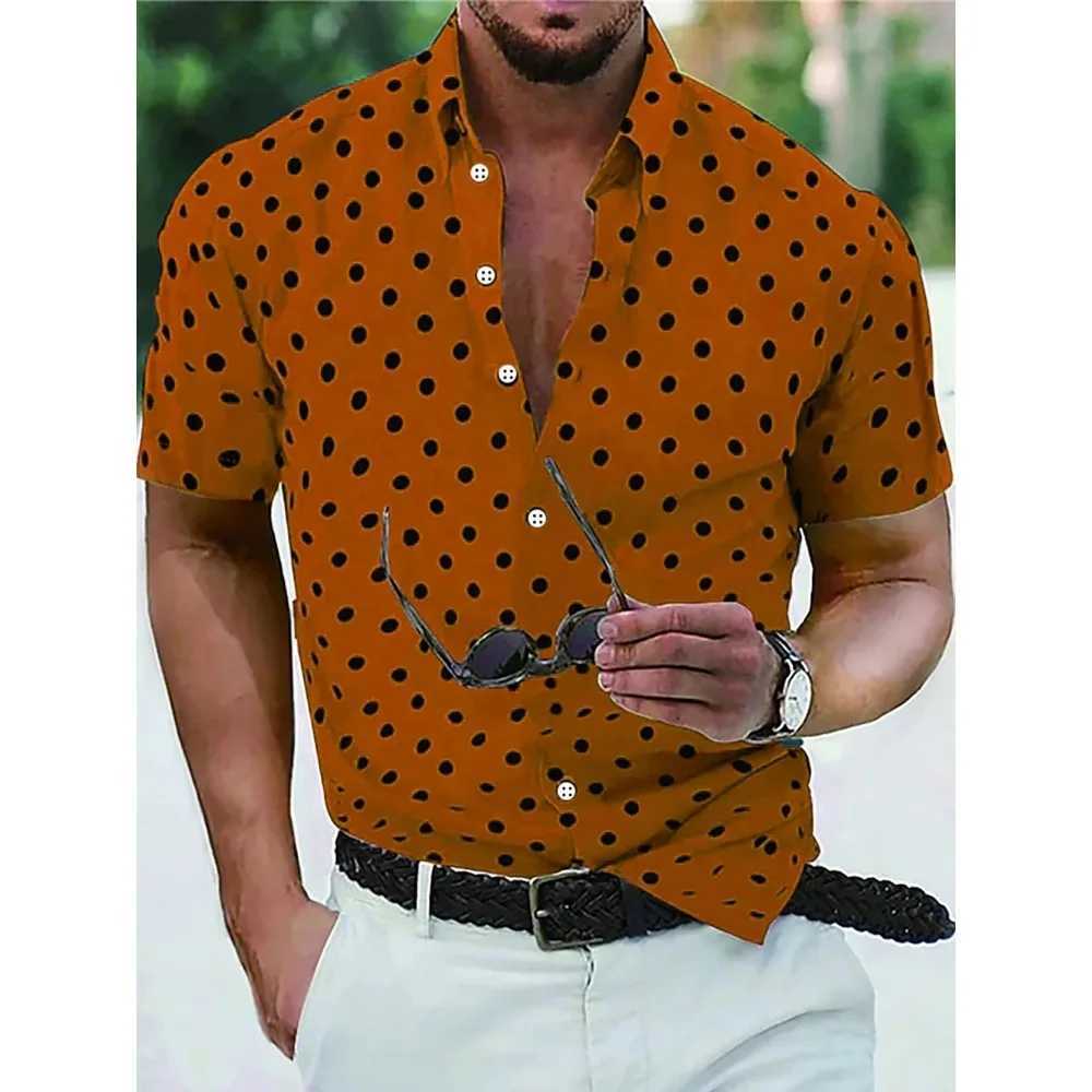 Polka Dot Pattern Mens Short Sleeve Design Digital Printed Shirt Comfortable Summer Hawaiian Beach Outdoor Casual Men Clothes M260305