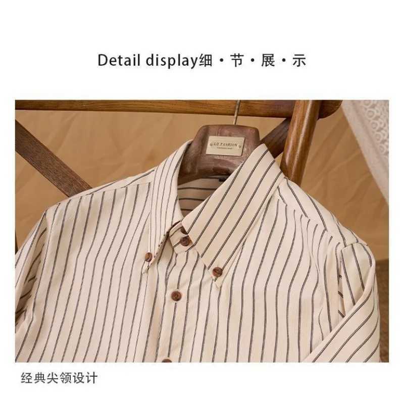 Retro British Striped Long-sLeeved Casual Corduroy Shirt Autumn Mens Business Slim Cardigan M260305