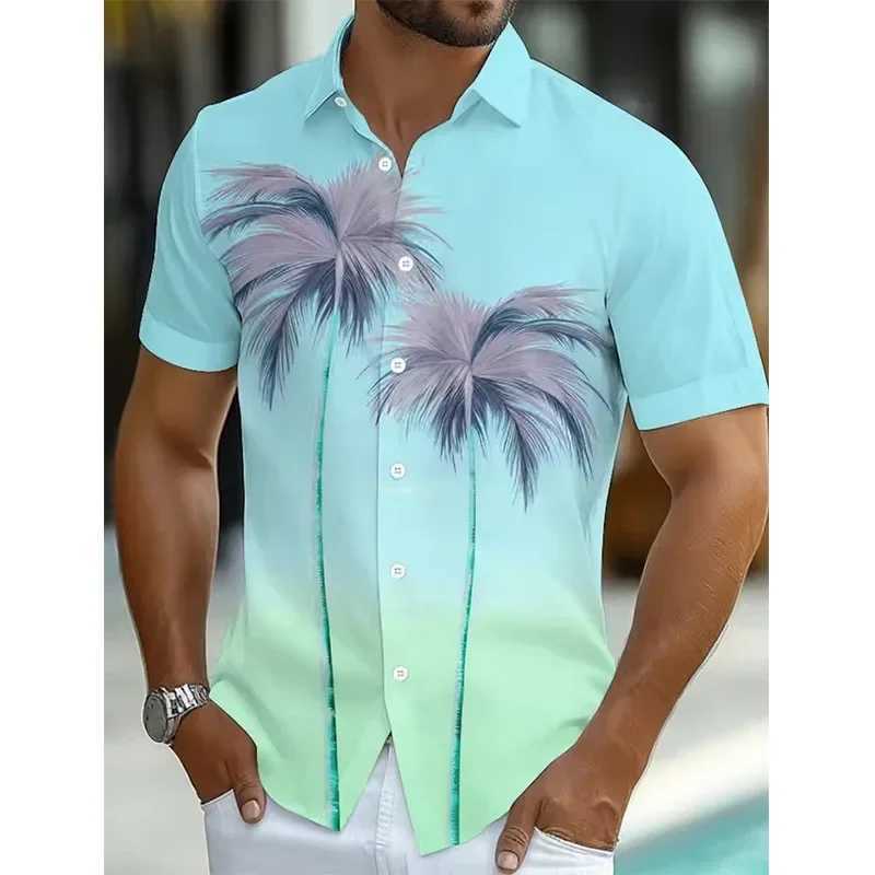 Mens Coconut Tree Gradient Tropical Plant Summer Shirt Button Up Shirt Hawaiian Shirt Short Sleeved Shirt M260305