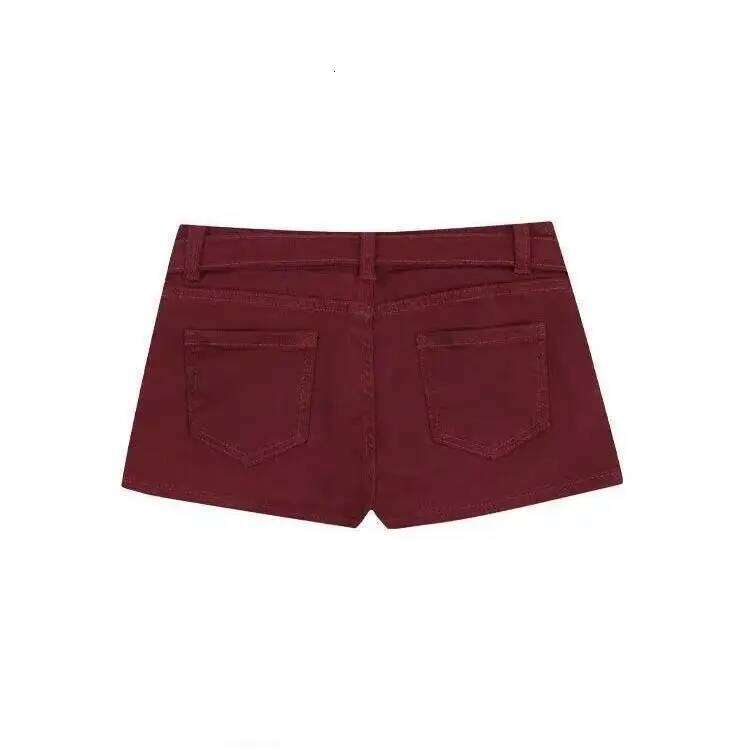 Women's Y2k Low-rise Design Wine Red Denim Ultra Shorts Summer Hot Pants XJ260305