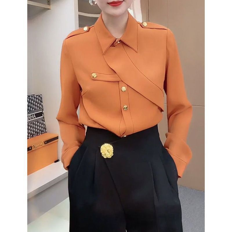 Bohohipei Womens Lapel Blouses Spring Autumn Long Sleeves Loose Fashion Buttoned Casual Office Shirts Tops 240815