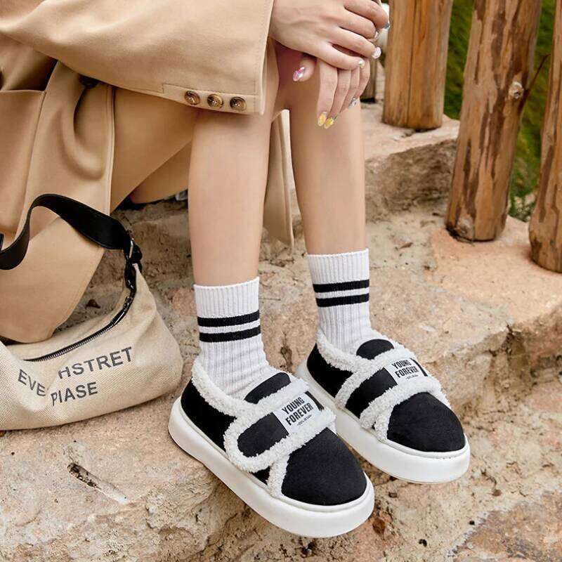 Women's Home Cotton Slippers New Arrival Winter Warm Shoes Soft Plush Anti-slip Girls Indoor Outdoor Slipper With Heel