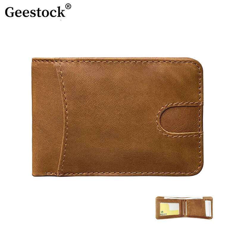 Geestock Men's Retro Casual Short Oil Wax Leather Wallet Clip Bag Lightweight Card Holder Coin Purse Daily C260304