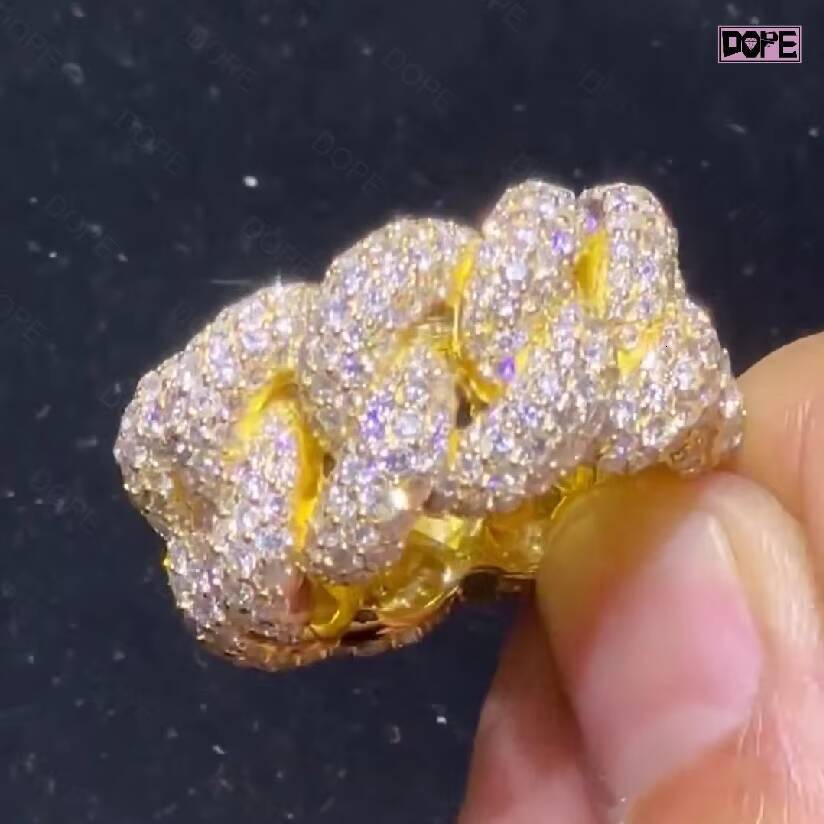 Hip Hop Rings VVS Moissanite Iced Out 925 Sterling Silver Gold Plated Bling Miami Cuban Link Moissanite Ring