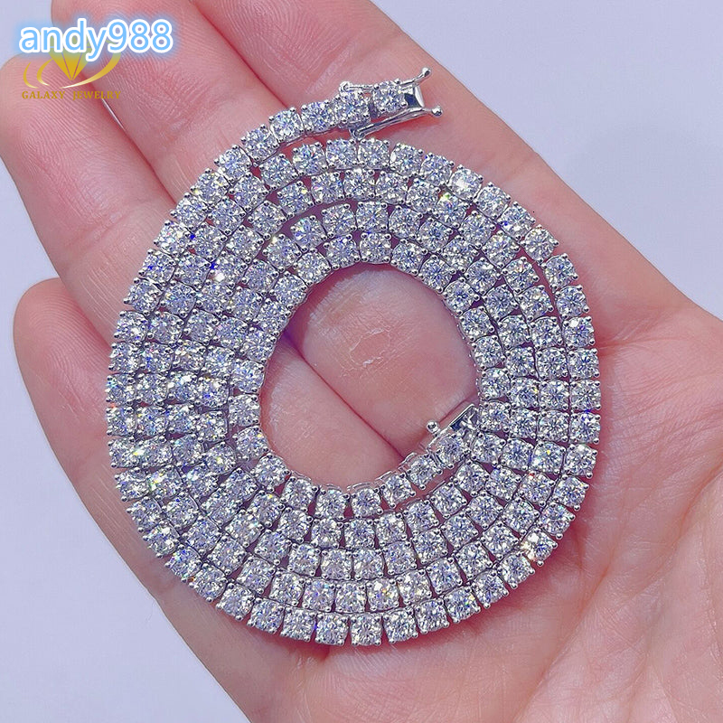 Most Popular Hiphop Silver 925 14k 18k Gold Plated Moissanite Diamond Necklace 2mm to 6mm Wide Iced Out Tennis Chain Moissanite