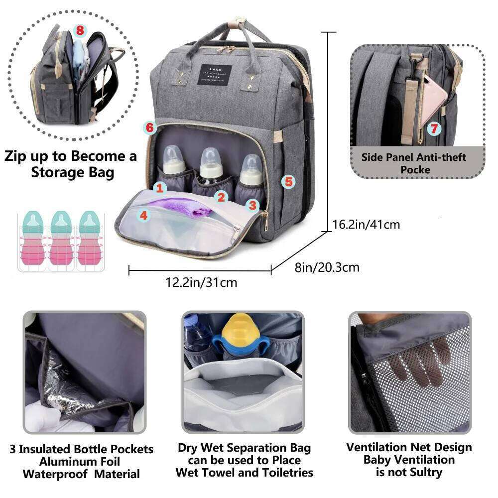 Lightweight Portable Folding Crib Bed Large-capacity Travel Maternity Bags Baby Backpack Female Mommy Outting Bag Z260304